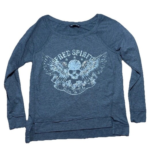 Rock & Republic Skull Ride Rhinestone Crewneck Tee Small GUC Free Spirit Biker Y - Picture 1 of 5